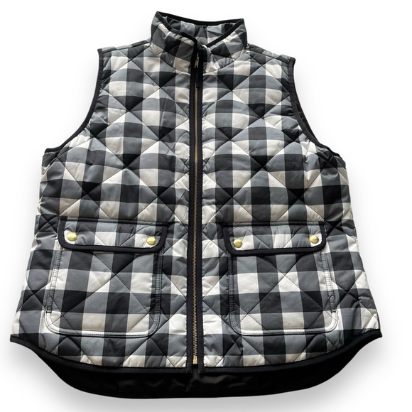 J Crew Puffer Vest Large Black White Buffalo Check New - Picture 1 of 9